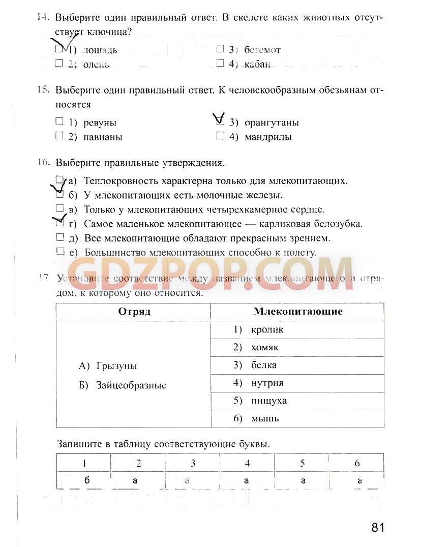 ГДЗ ГДЗ решебник по биологии 7 класс рабочая тетрадь Преображенская Ответы