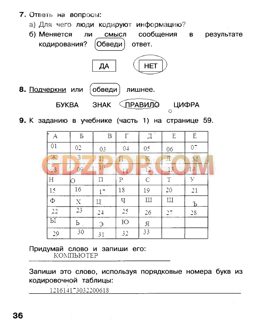 ГДЗ ГДЗ решебник по информатике 2 класс рабочая тетрадь Матвеева Ответы